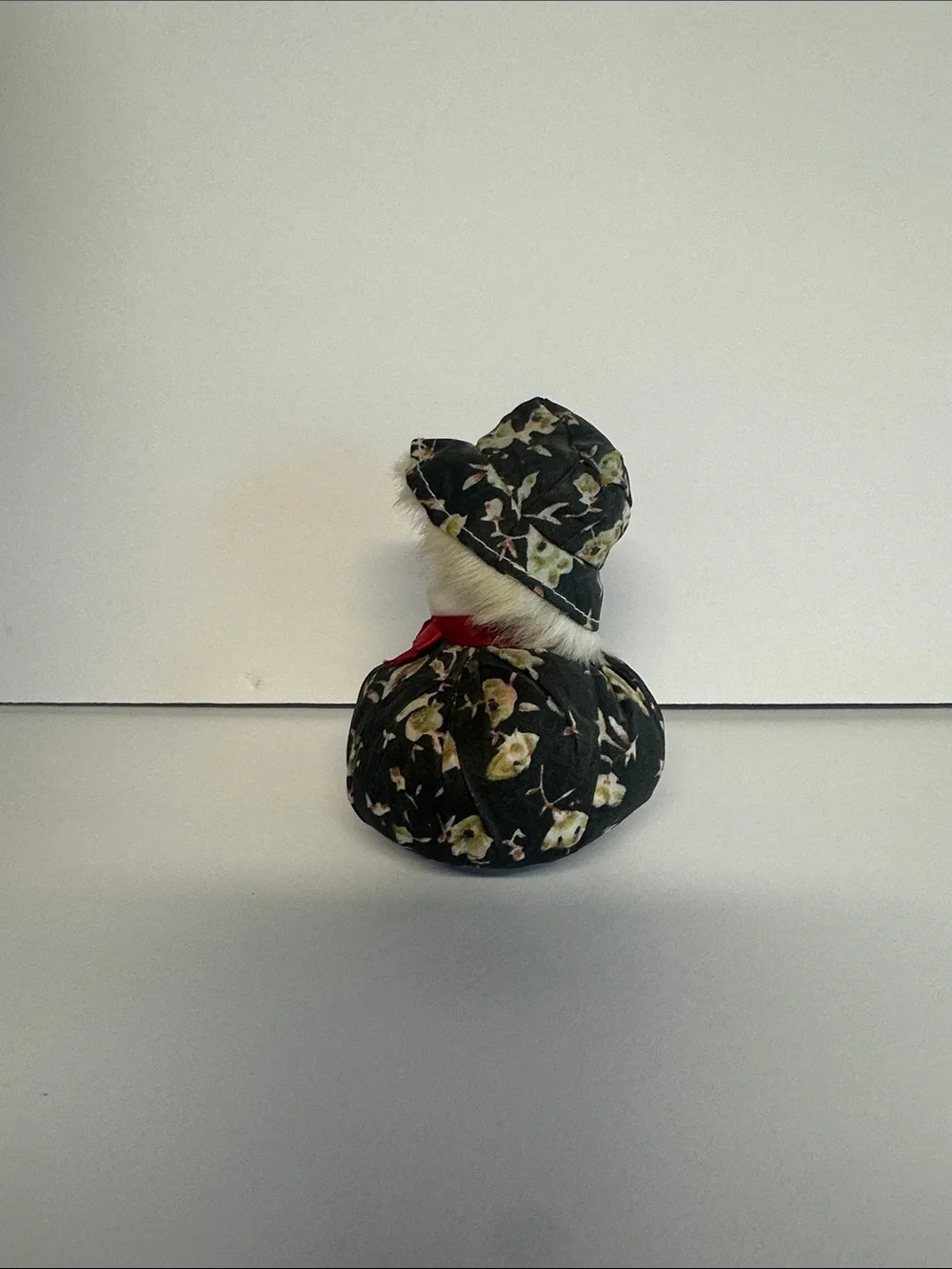 Handmade Clown Doll in Black Floral Fabric with Red Bow